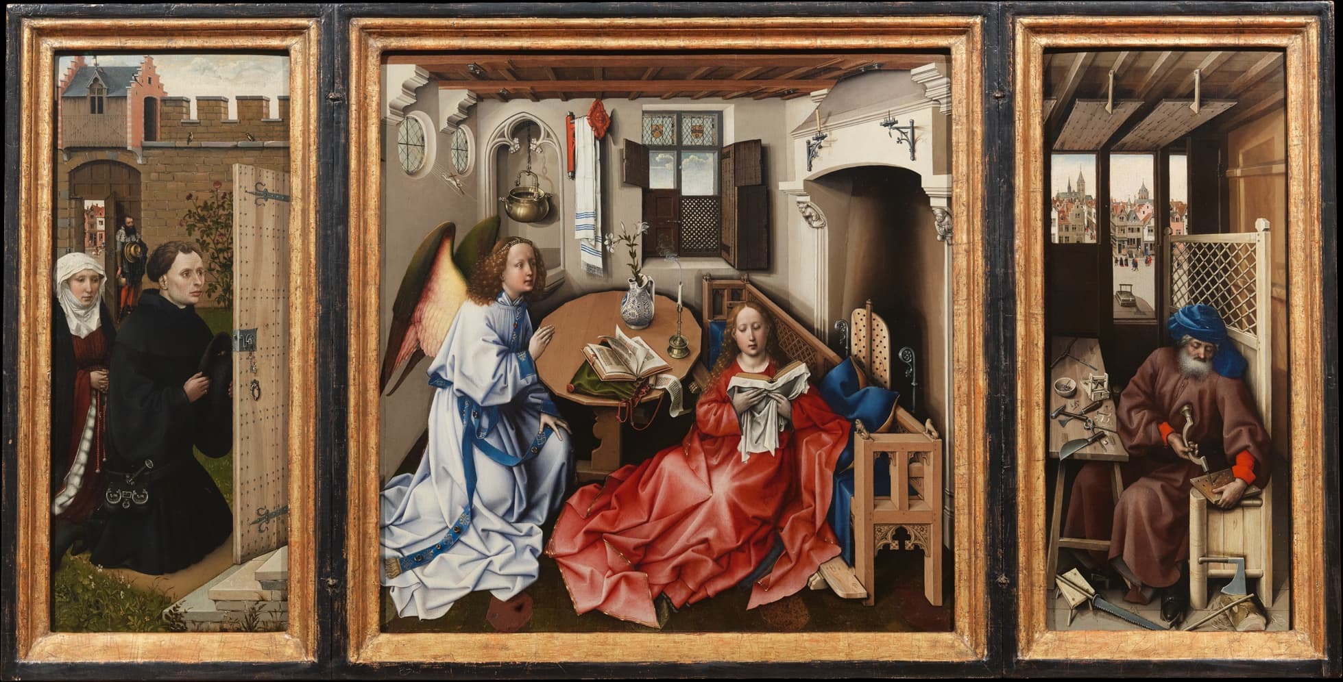 Robert Campin — Annunciation Triptych (Merode Altarpiece)